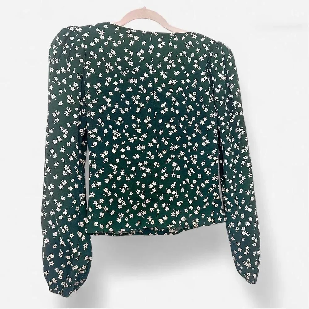 Reformation Nell Top in Annette Green Floral – Cottage Romance Blouse Small
